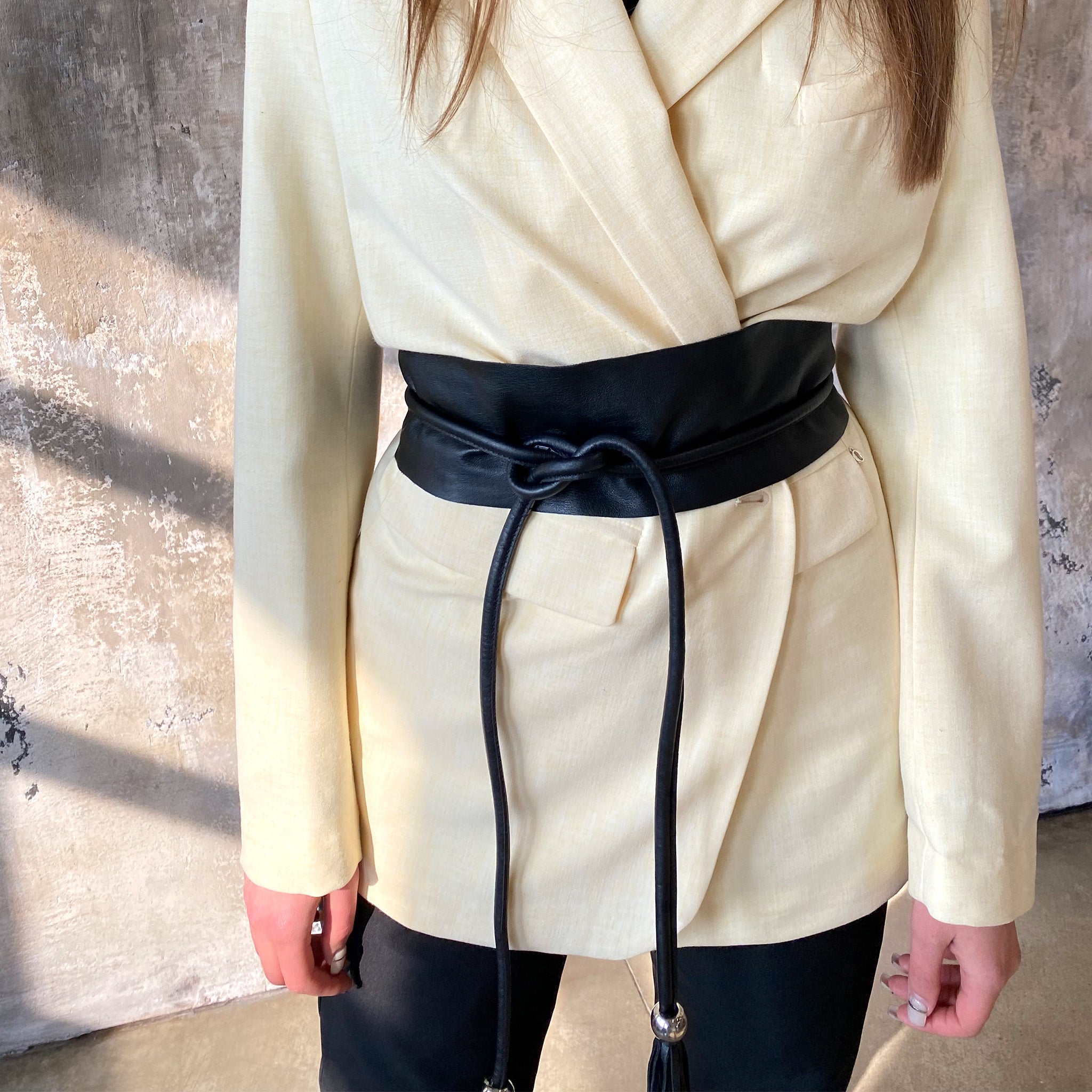 Leather Sash Belt Black
