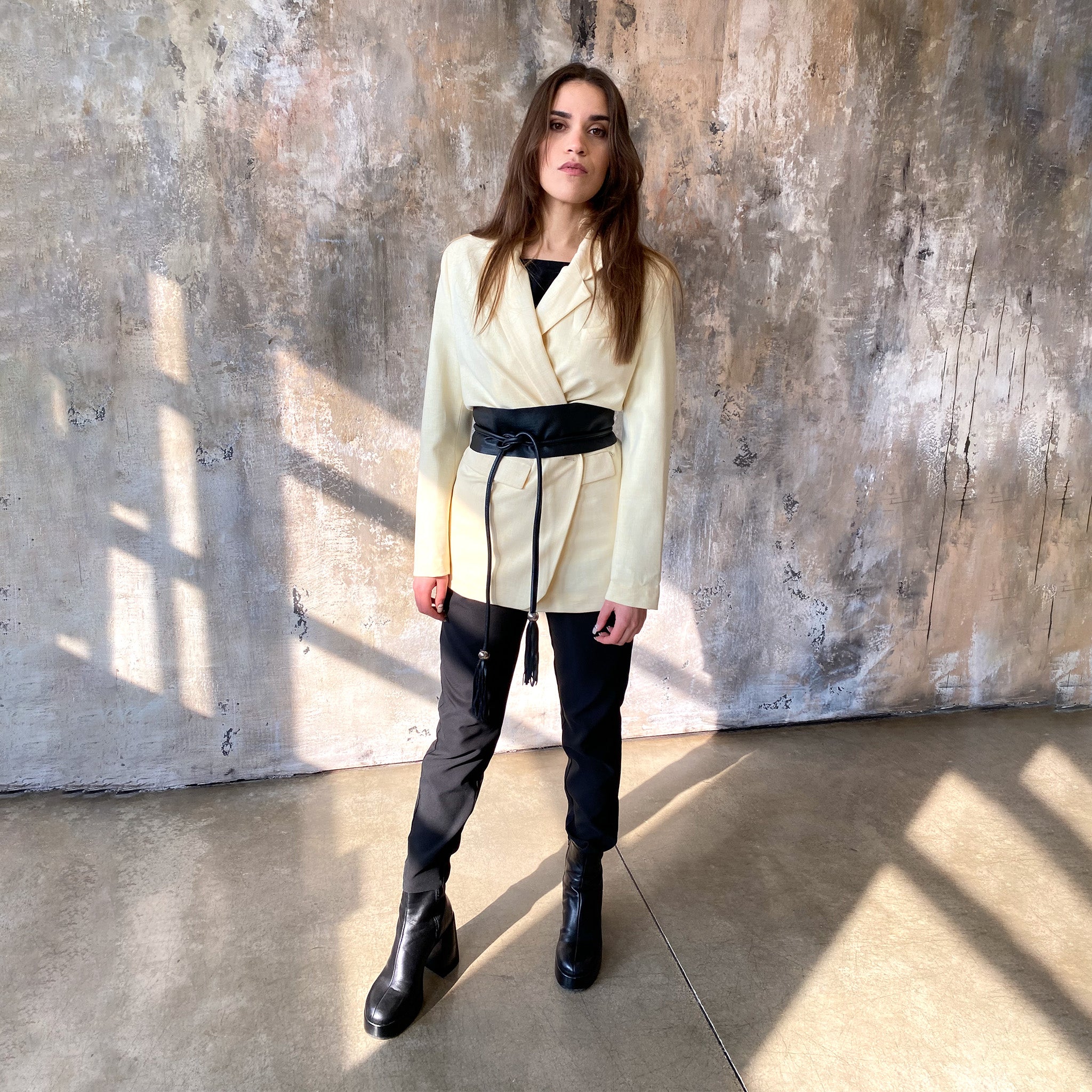 Leather Sash Belt Black