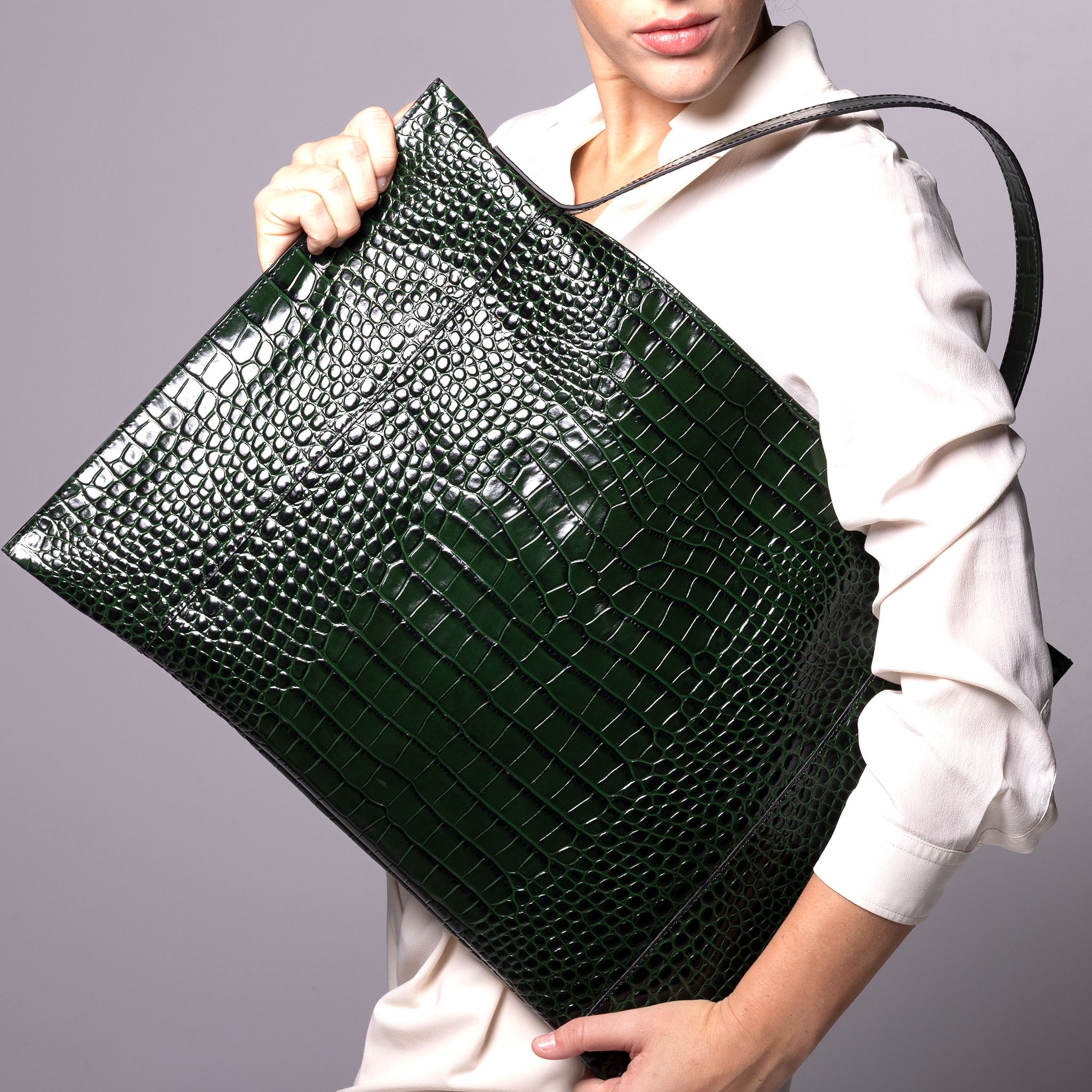GRES クロコダイルバッグ JRA認定品　カーキー　緑 ビジネスバッグ Fedra Max Bag Green croc