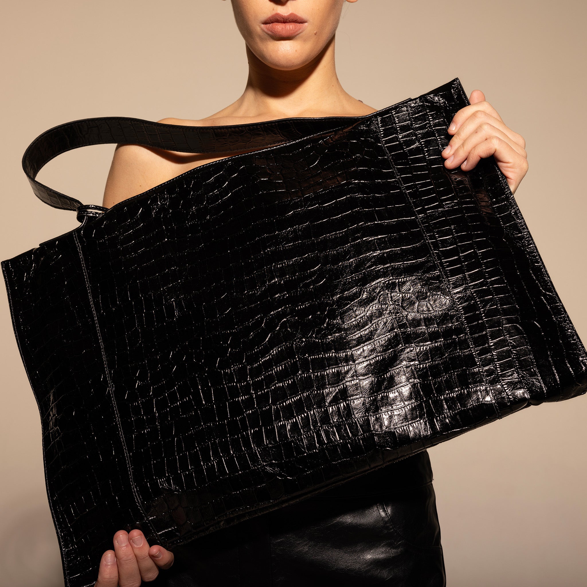 Fedra Maxi Bag Black croc
