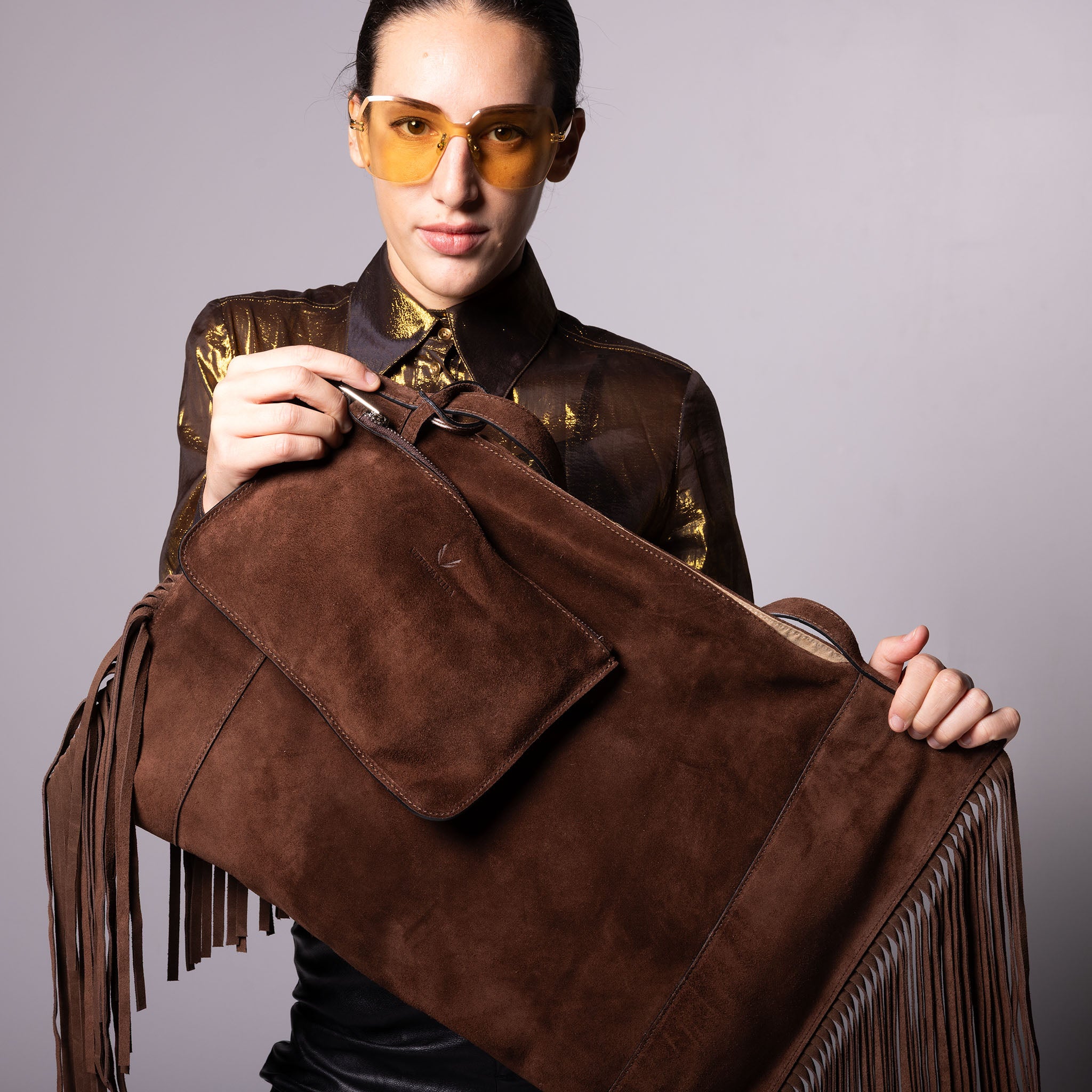 Fedra Maxi Bag Fringe Edition Dark Brown Suede