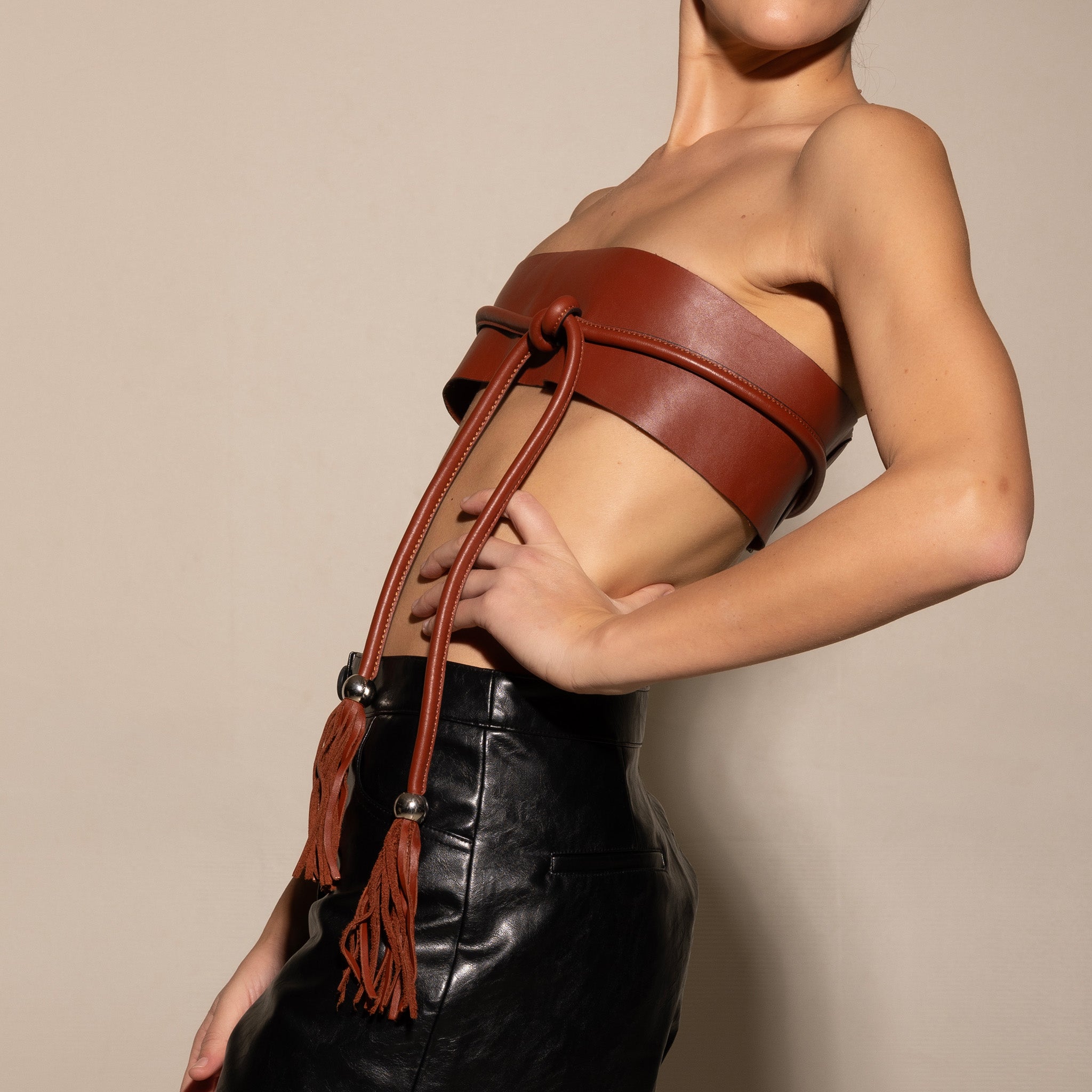 Leather Sash Belt Brown