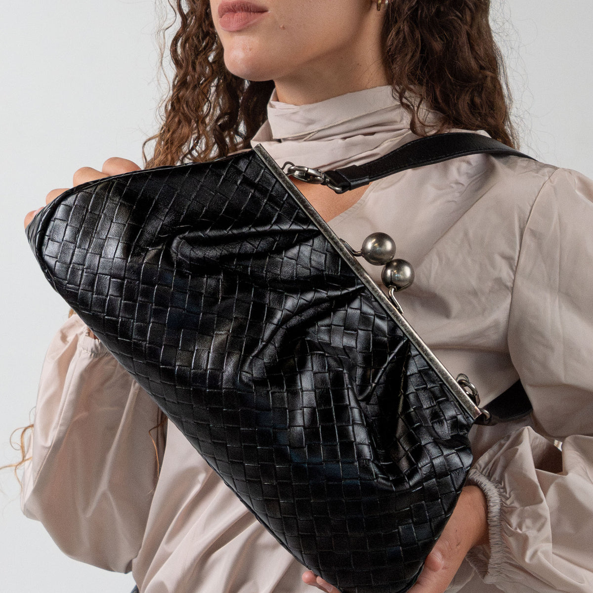 Nina Maxi Bag Black Graphite Grid Matte