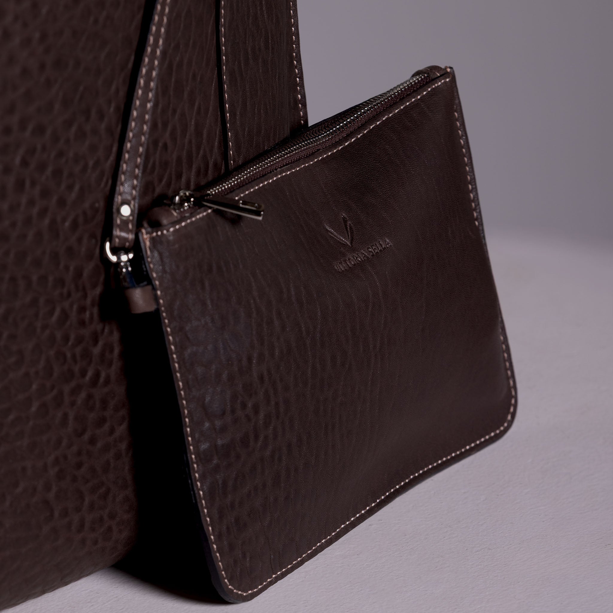 Fedra Maxi Bag in Espresso ruched leather