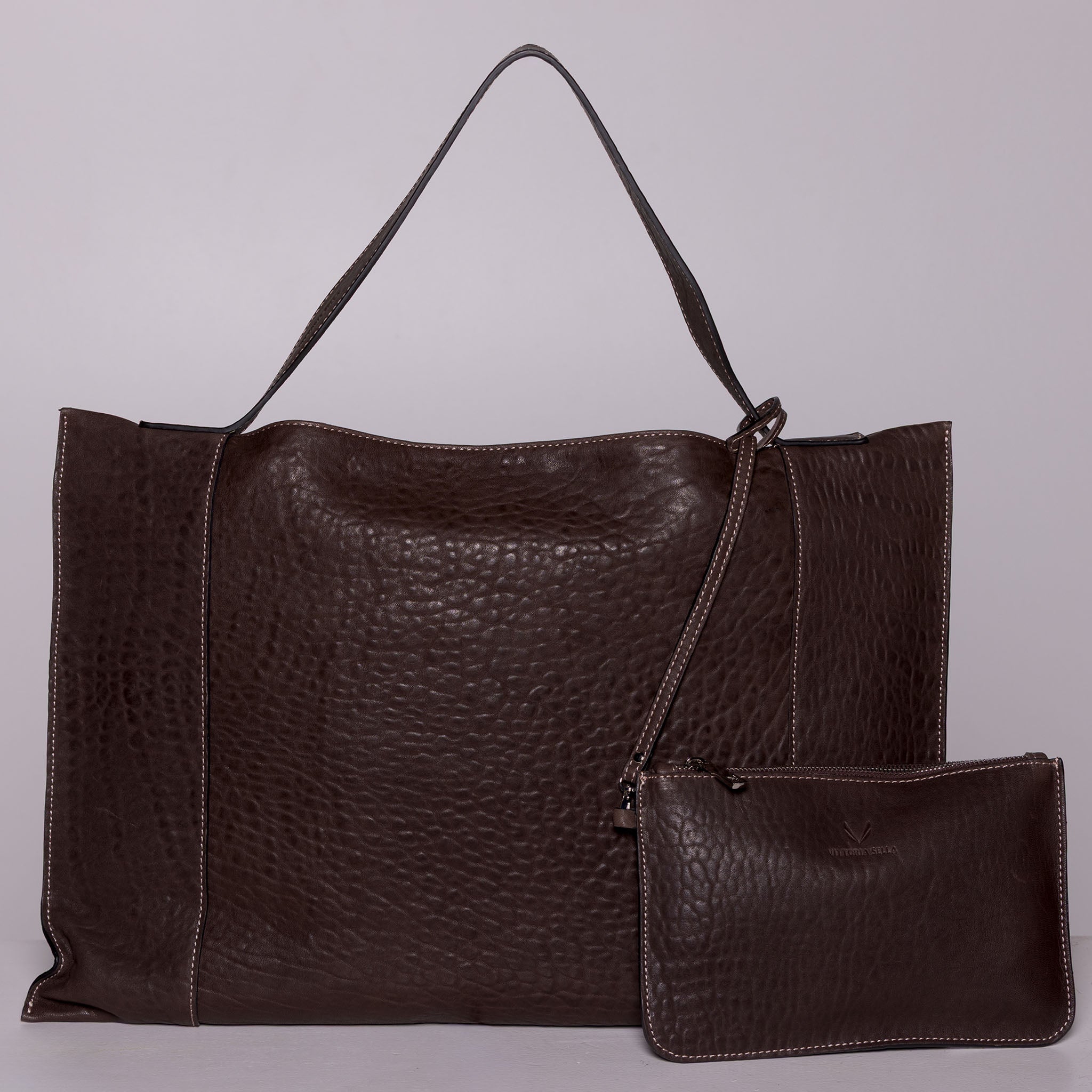 Fedra Maxi Bag in Espresso ruched leather