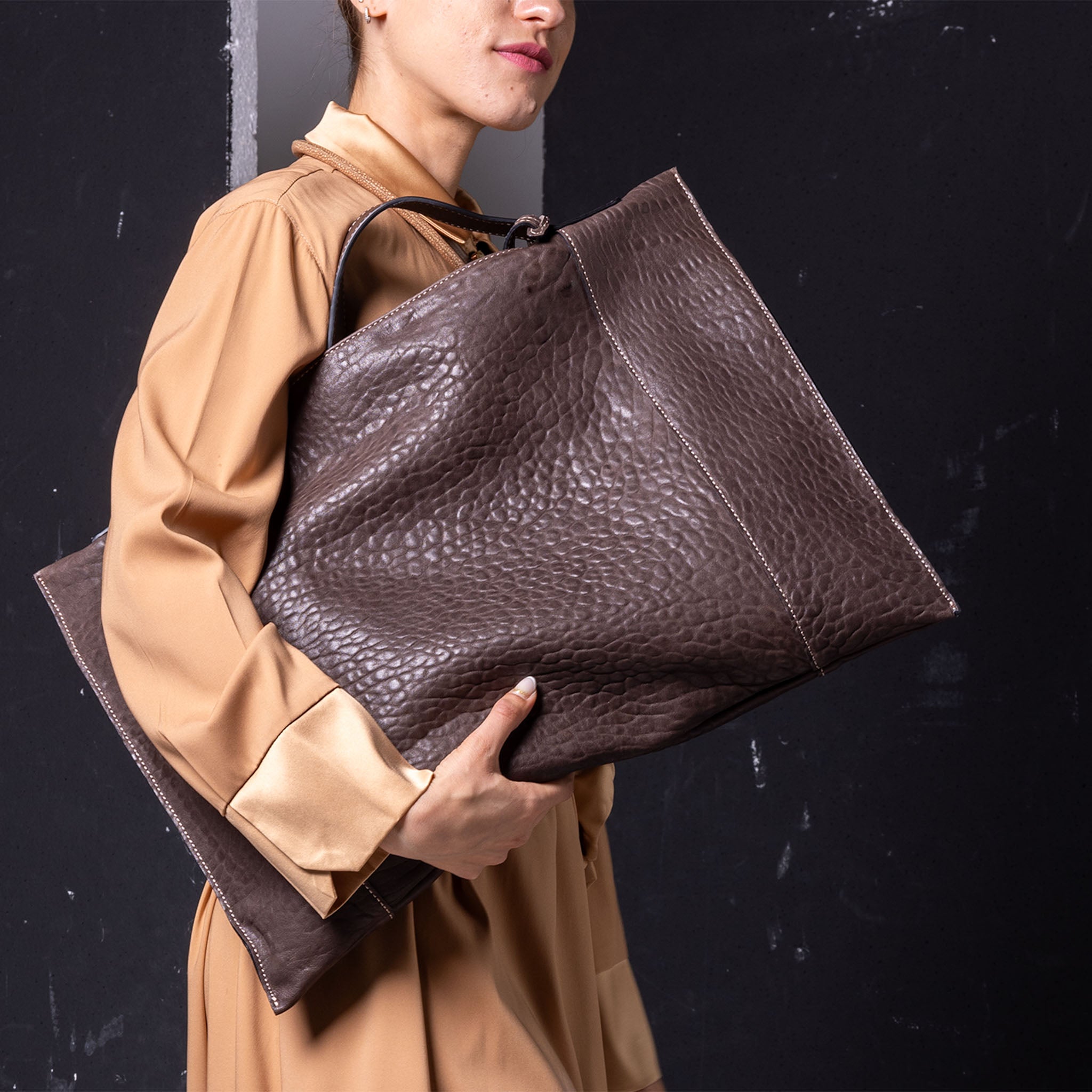 Fedra Maxi Bag Espresso Ruched Leather
