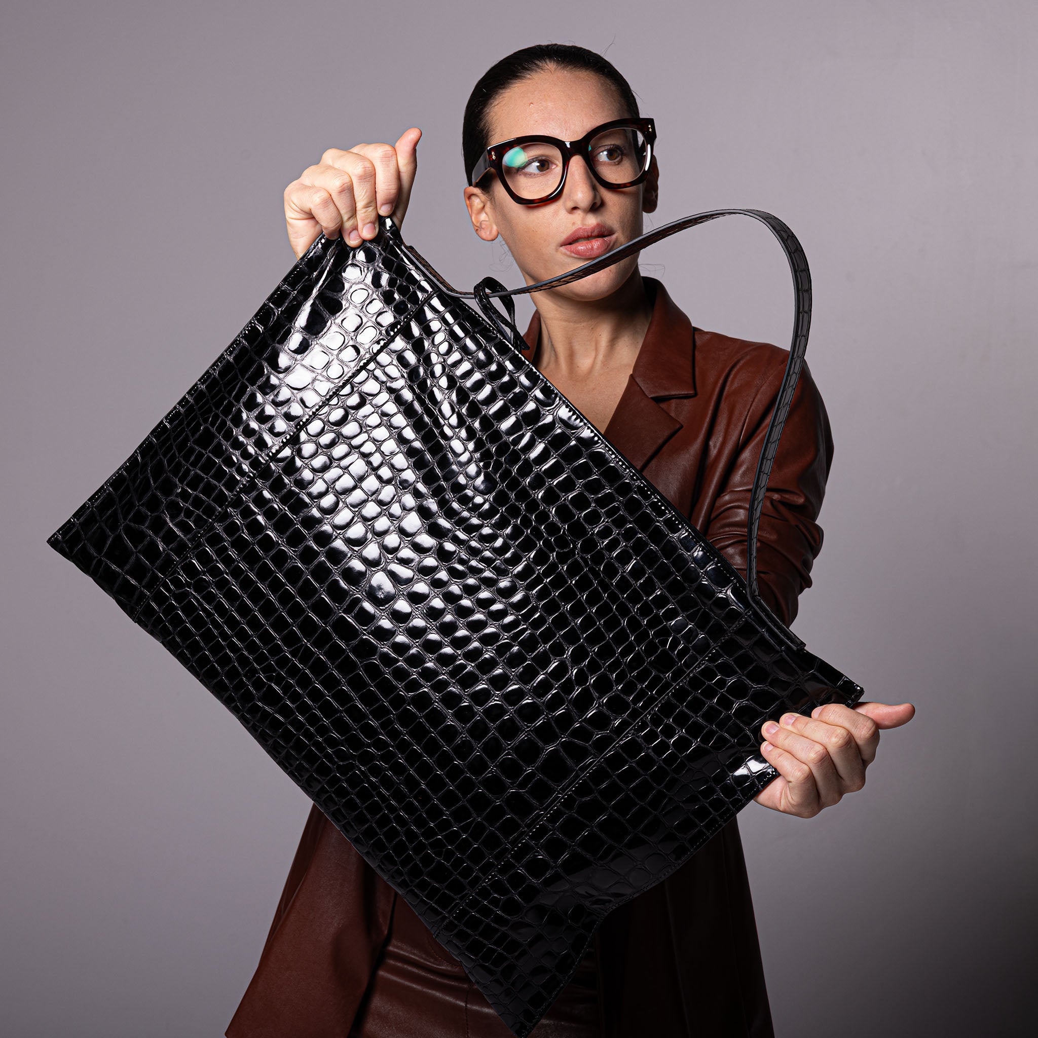 Fedra Maxi Bag Black Graphite Grid