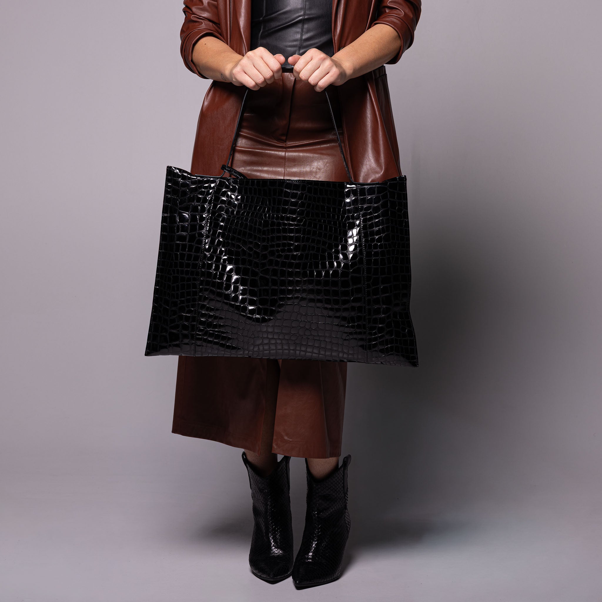 Fedra Maxi Bag Black Graphite Grid