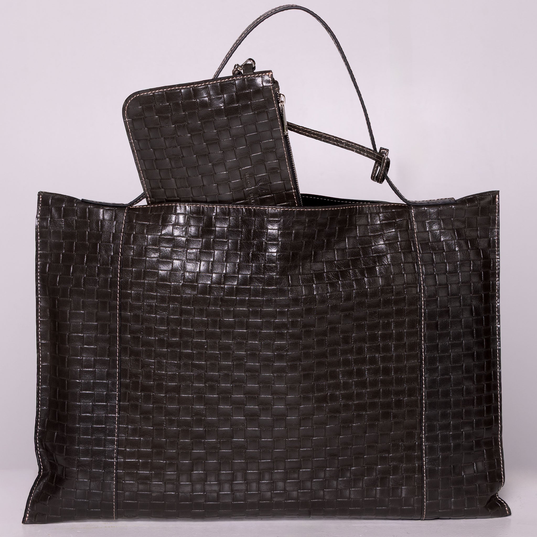 Fedra Maxi Bag in Graphite Weave woven-embossed calfskin