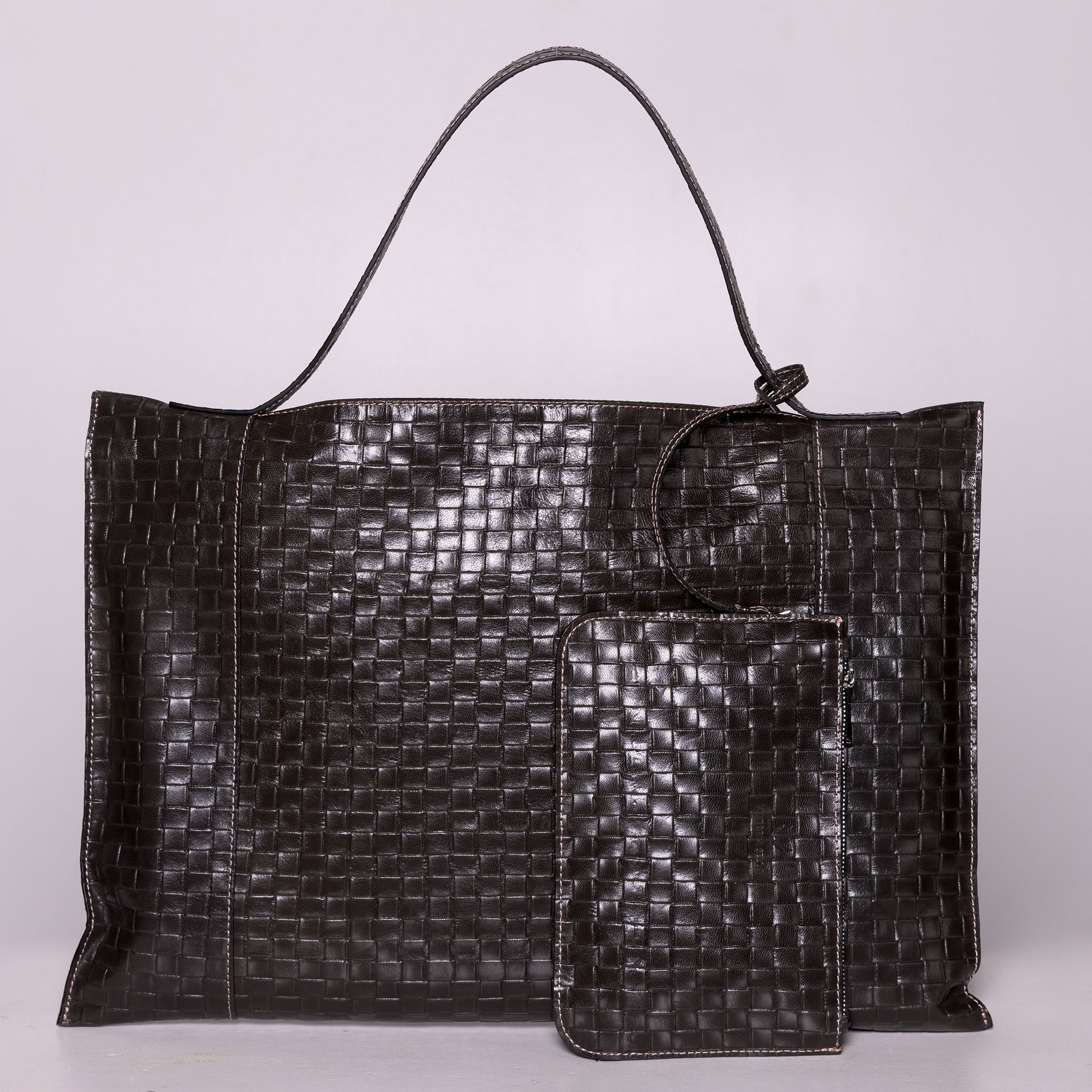 Fedra Maxi Bag in Graphite Weave woven-embossed calfskin