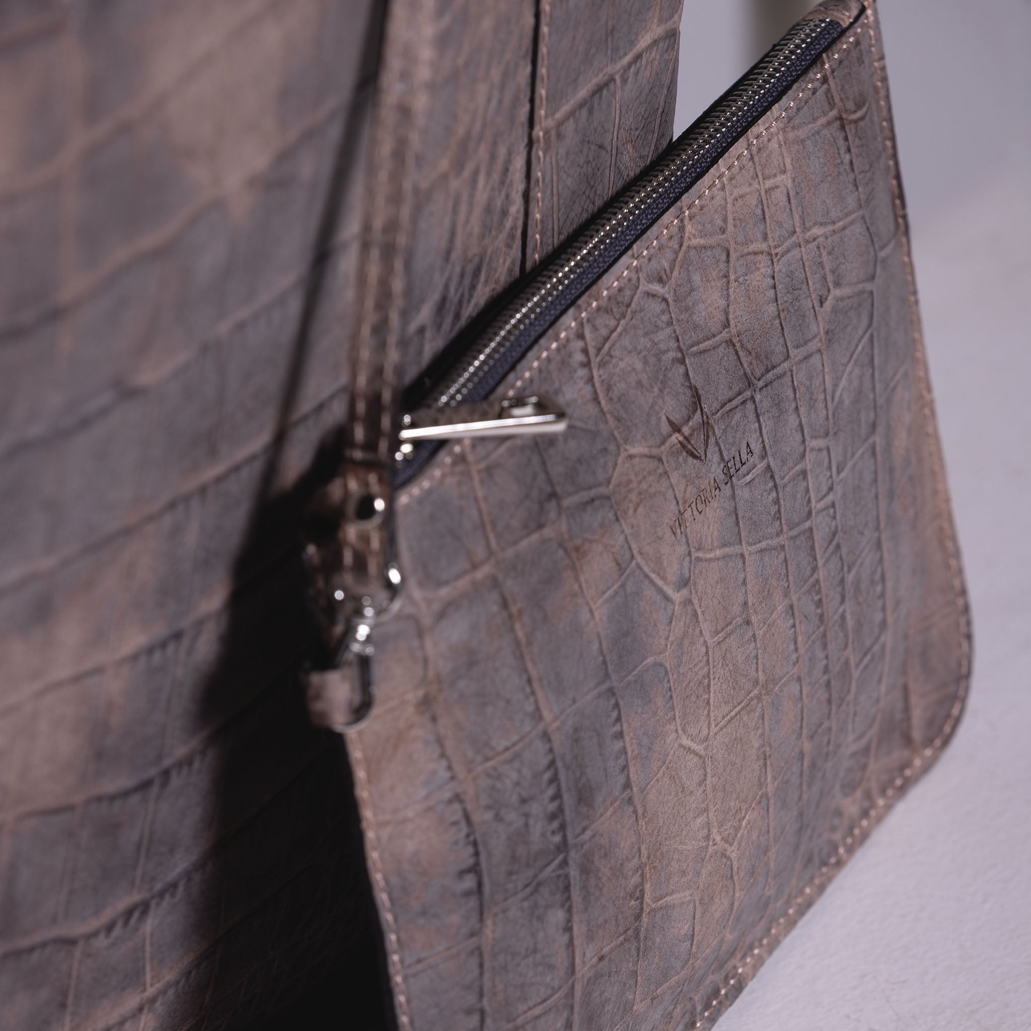 Fedra Maxi Bag in Rose Smoke croc-embossed calfskin