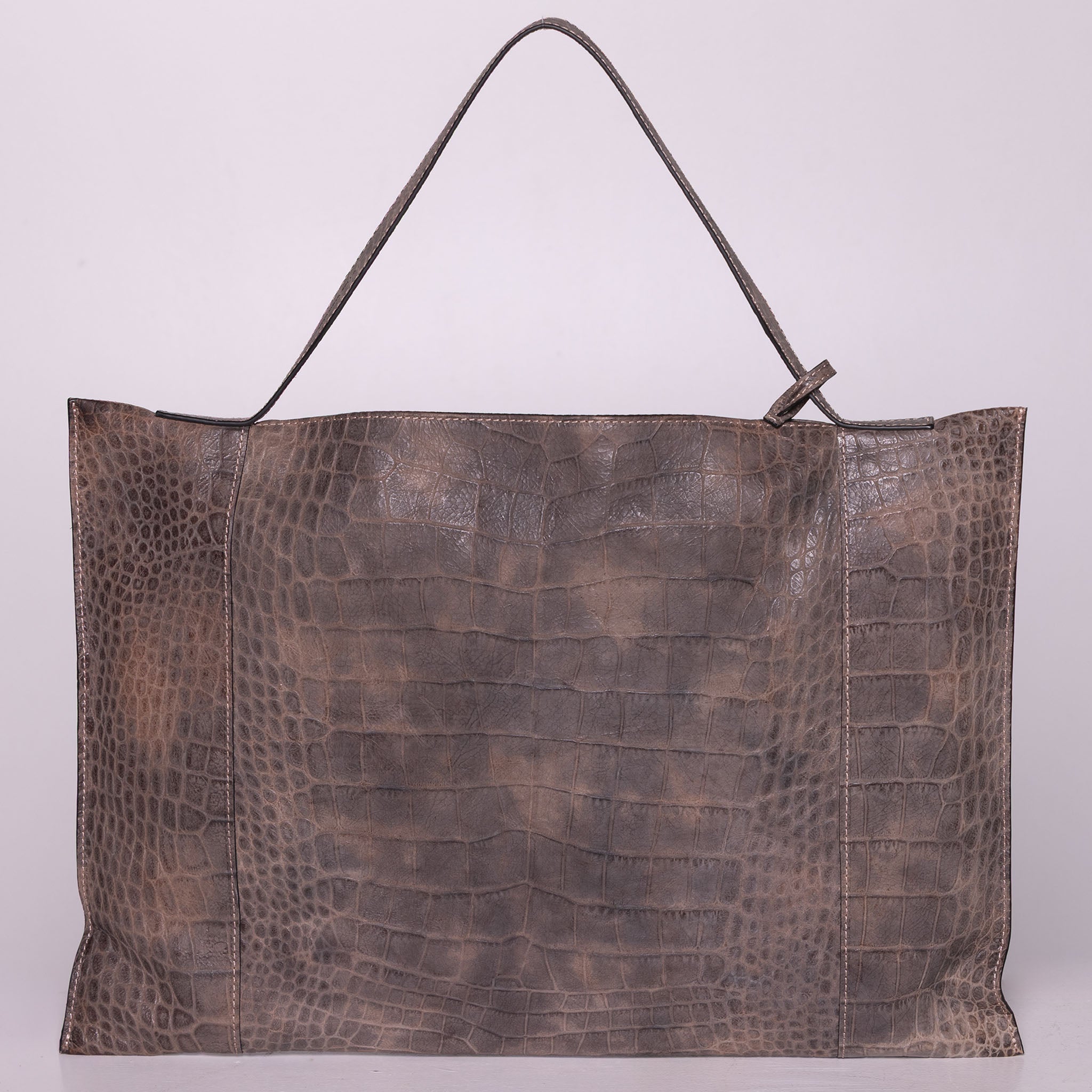 Fedra Maxi Bag in Rose Smoke croc-embossed calfskin