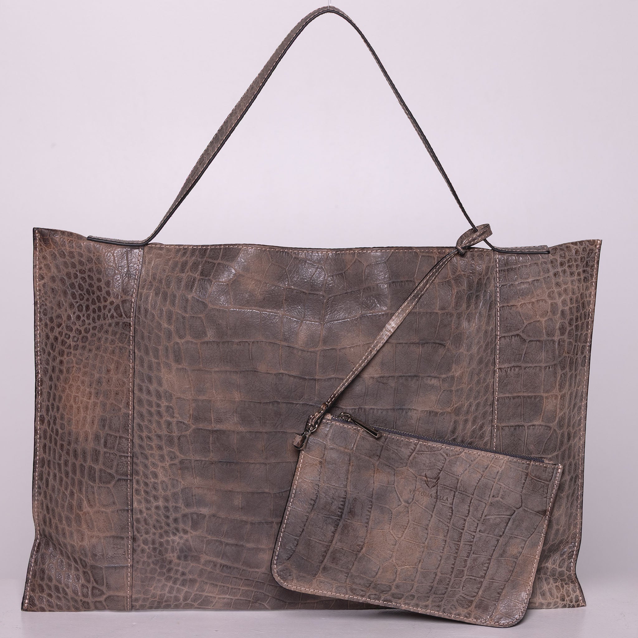 Fedra Maxi Bag in Rose Smoke croc-embossed calfskin