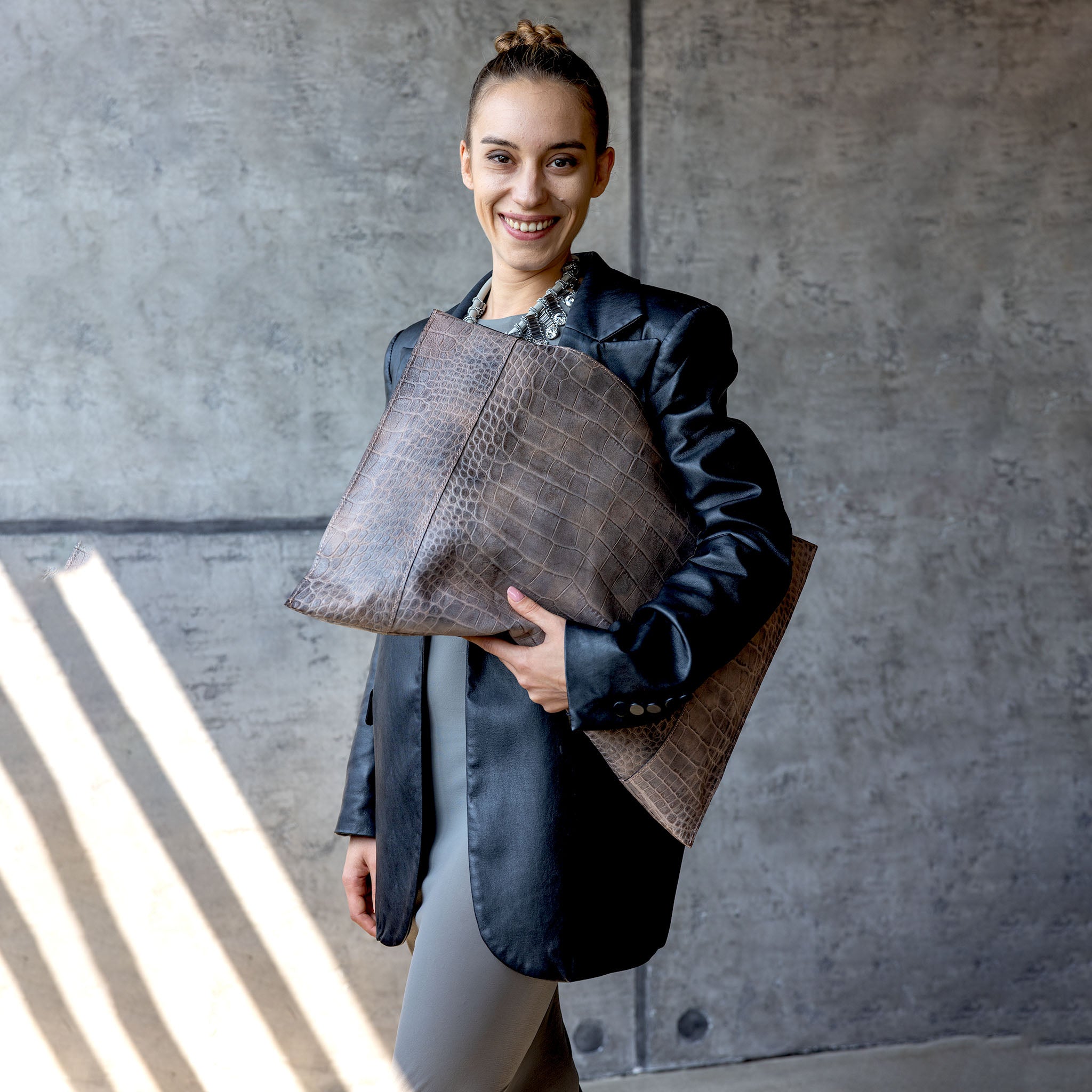 Fedra Maxi Bag Rose Smoke Croc Embossed