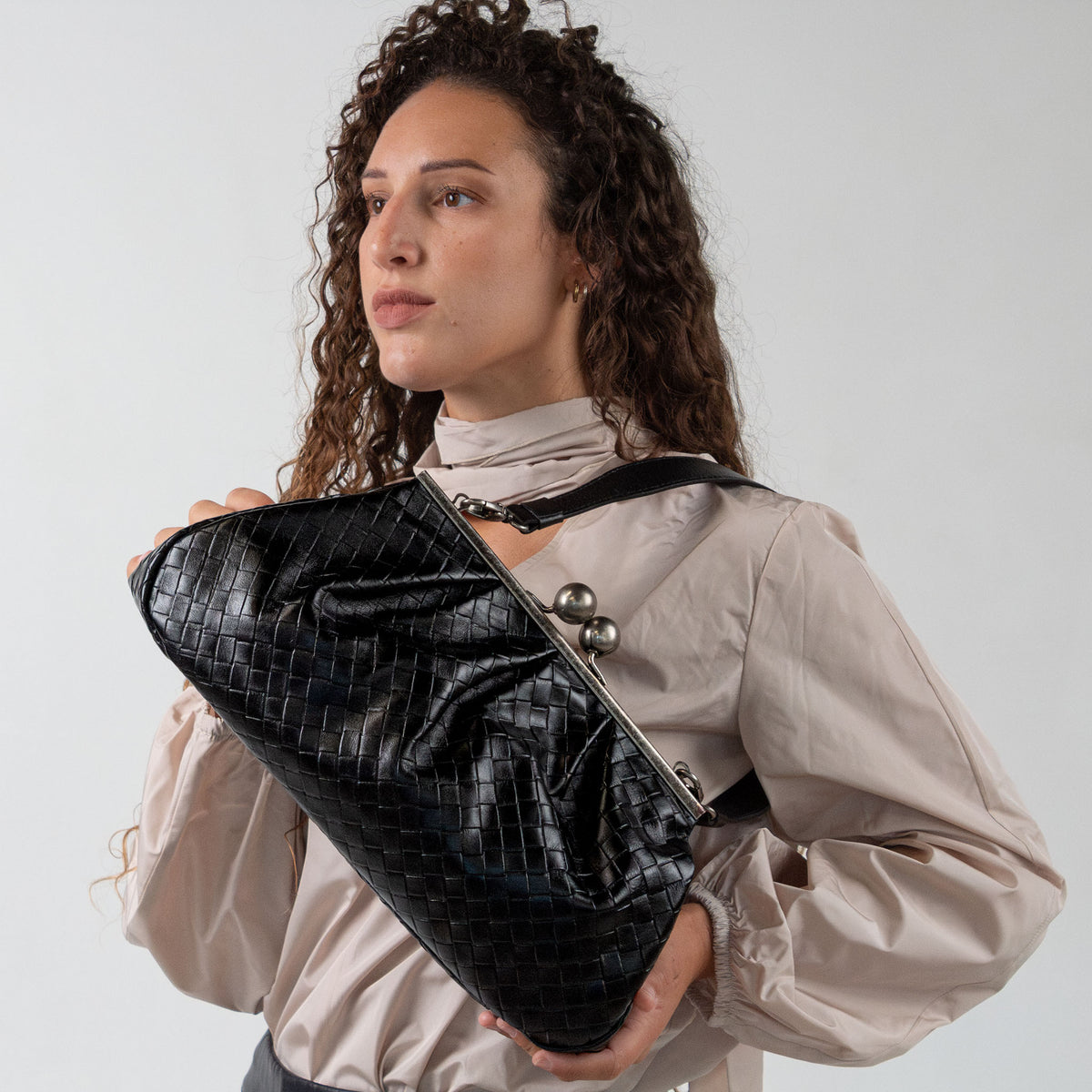 Nina Maxi Bag Black Graphite Grid Matte