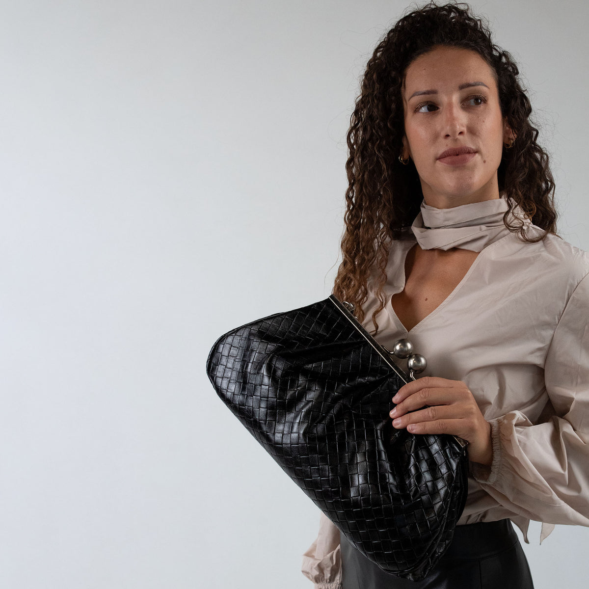 Nina Maxi Bag Black Graphite Grid Matte