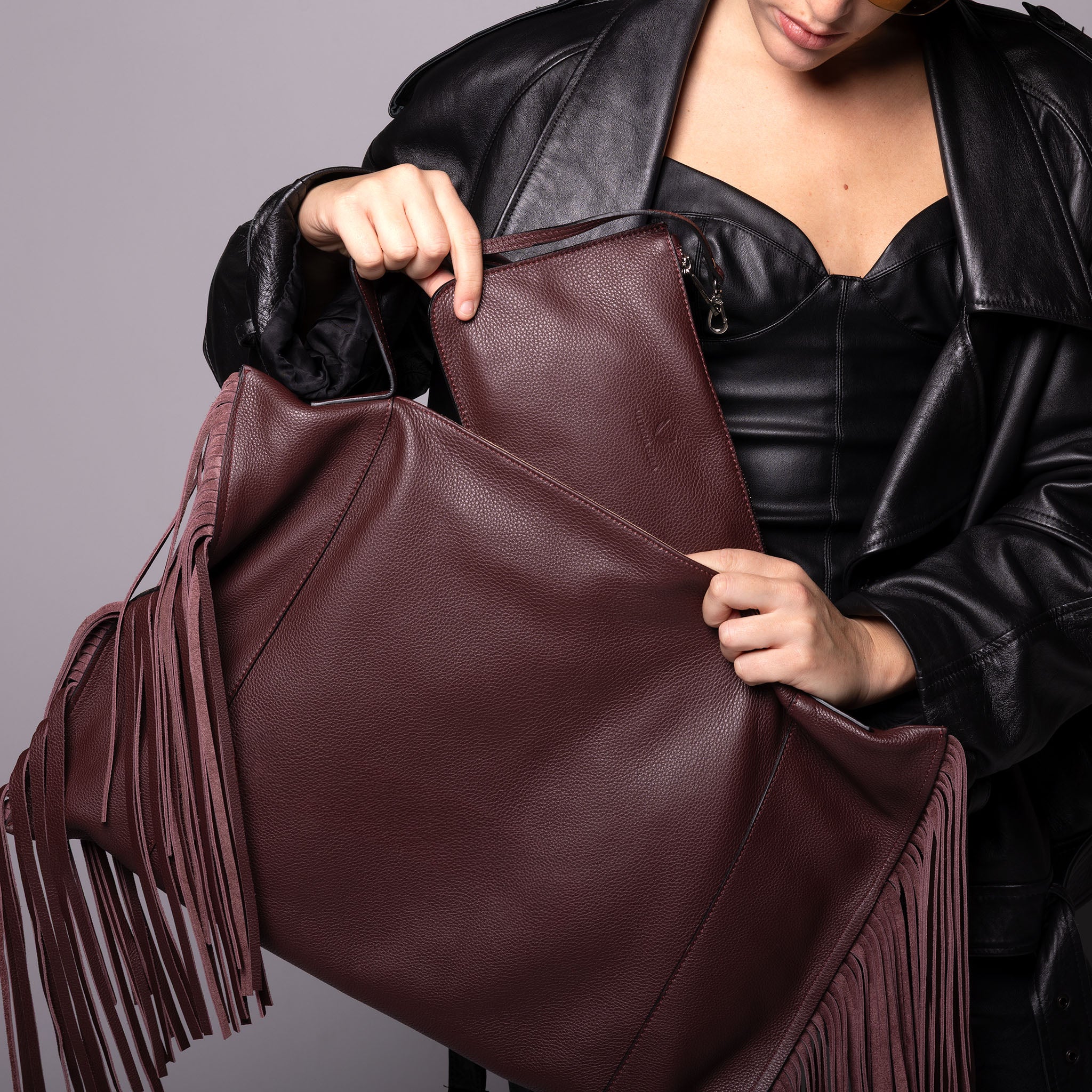 Fedra Maxi Bag Fringe Edition Burgundy