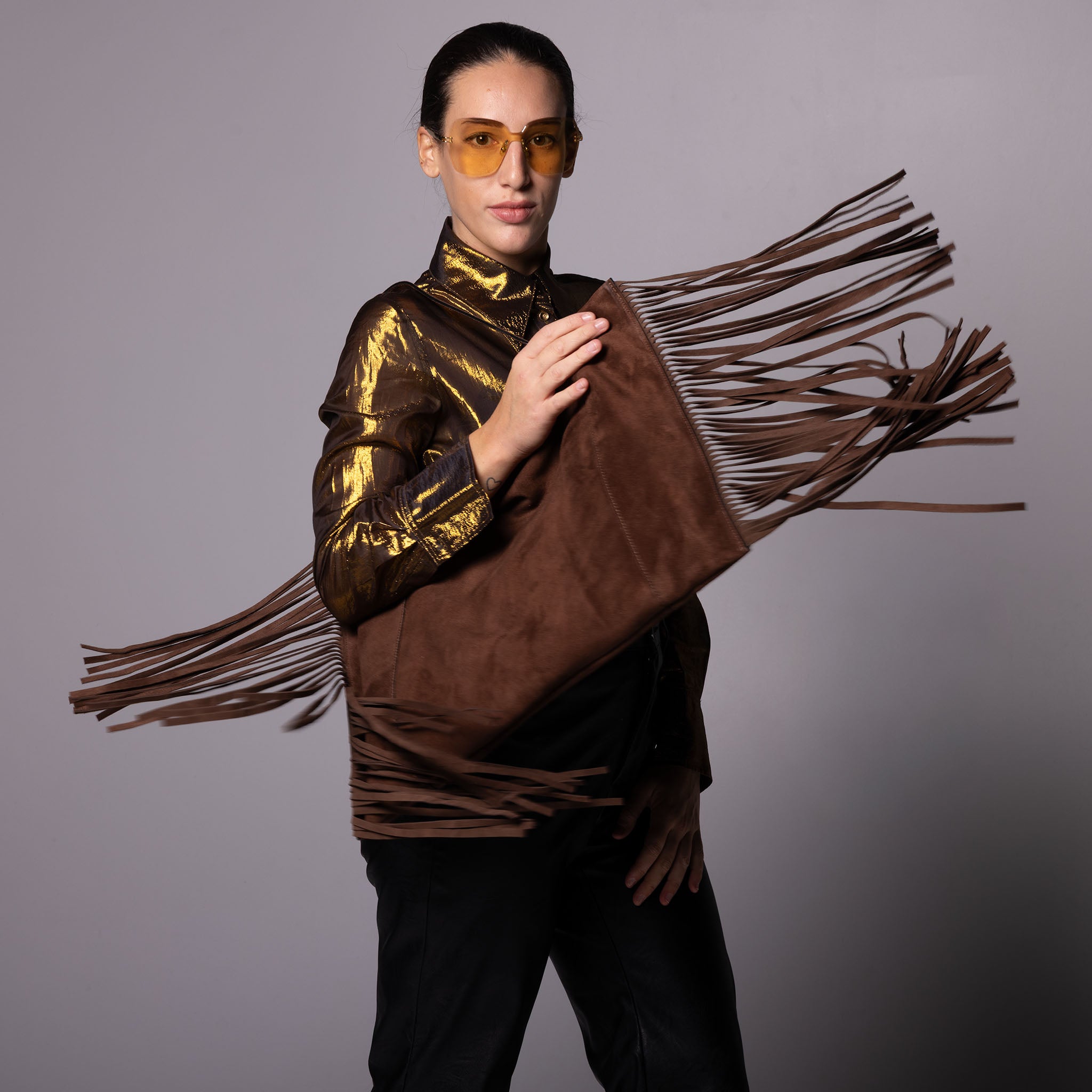 Fedra Maxi Bag Fringe Edition Dark Brown Suede