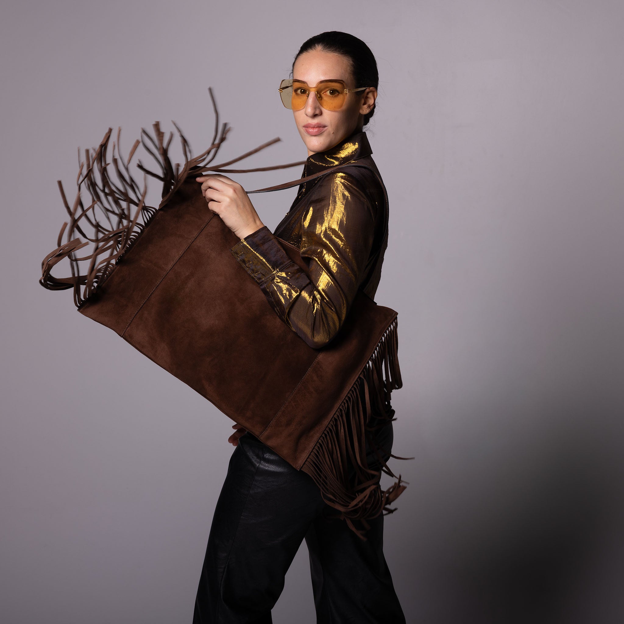 Fedra Maxi Bag Fringe Edition Dark Brown Suede