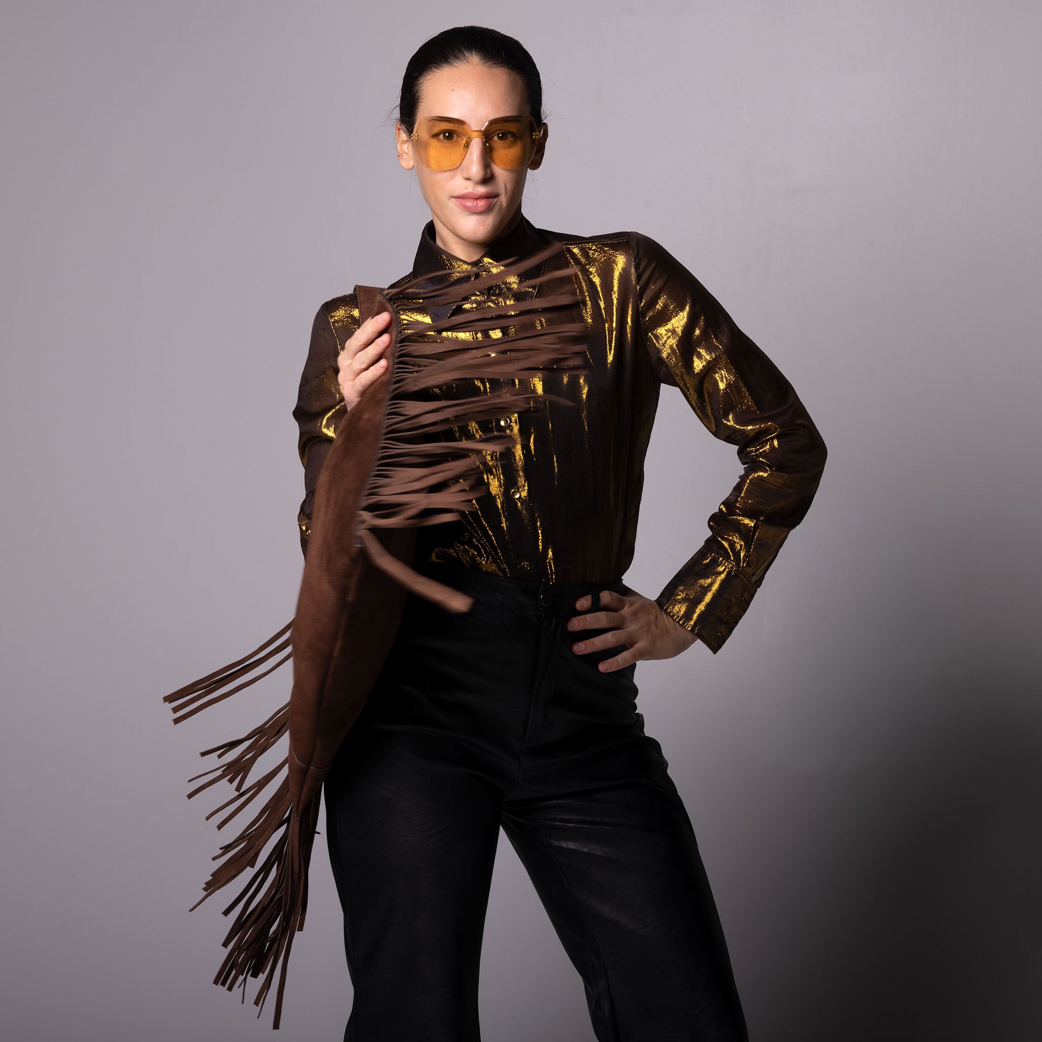 Fedra Maxi Bag Fringe Edition Dark Brown Suede