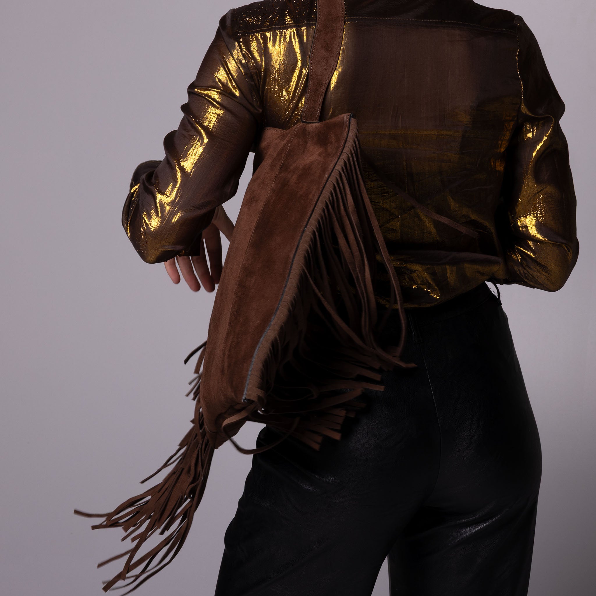 Fedra Maxi Bag Fringe Edition Dark Brown Suede