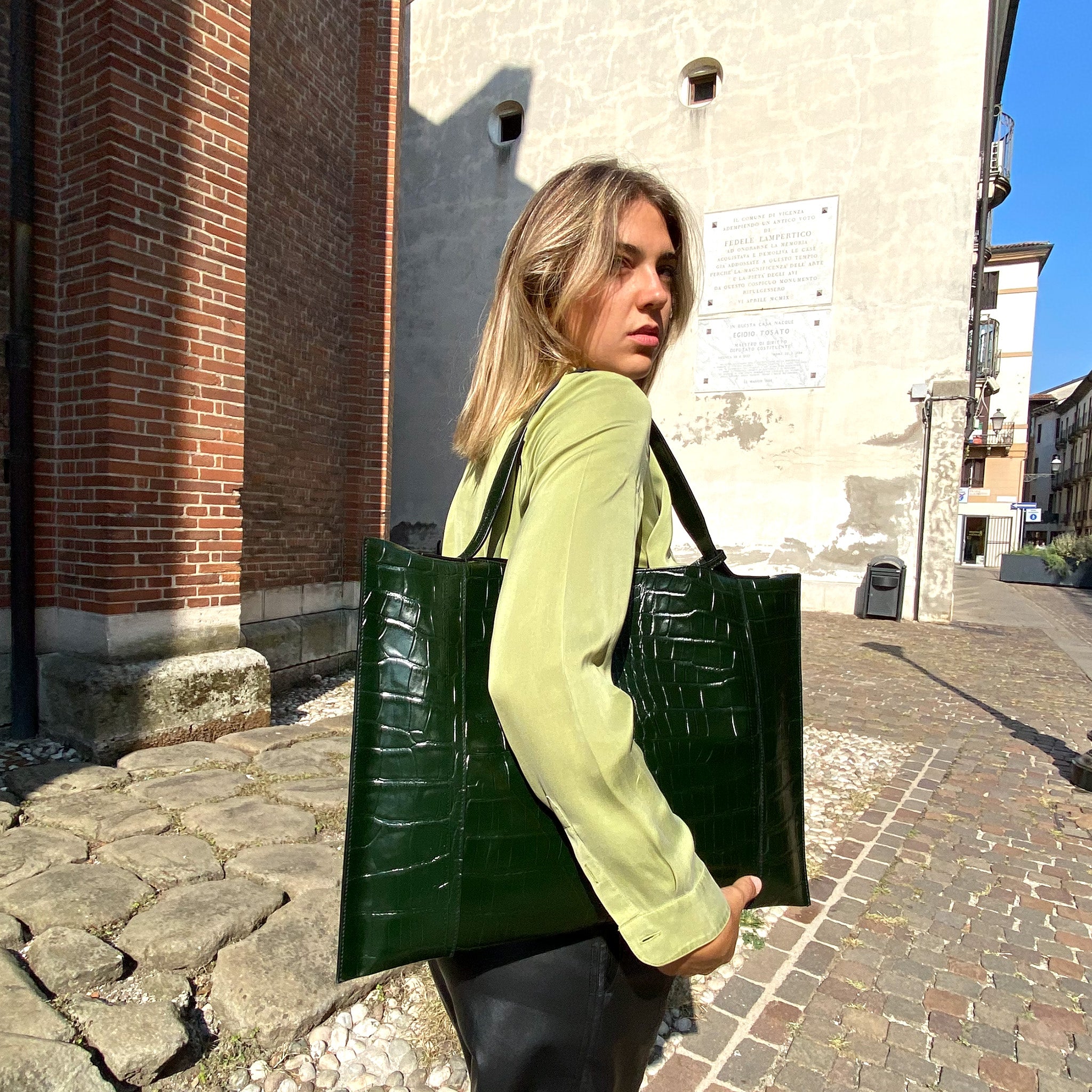 Fedra Maxi Bag Green croc