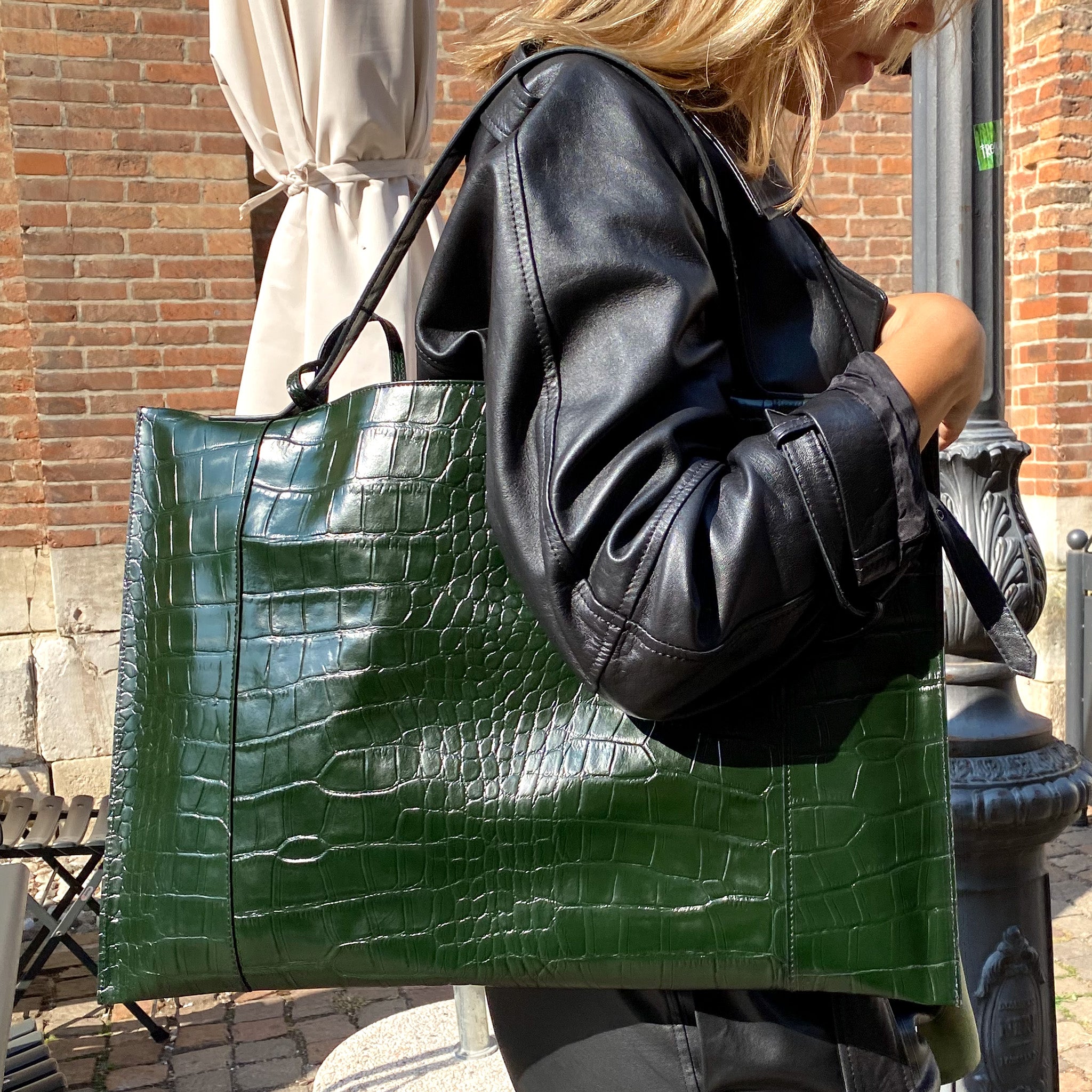 Fedra Maxi Bag Green croc