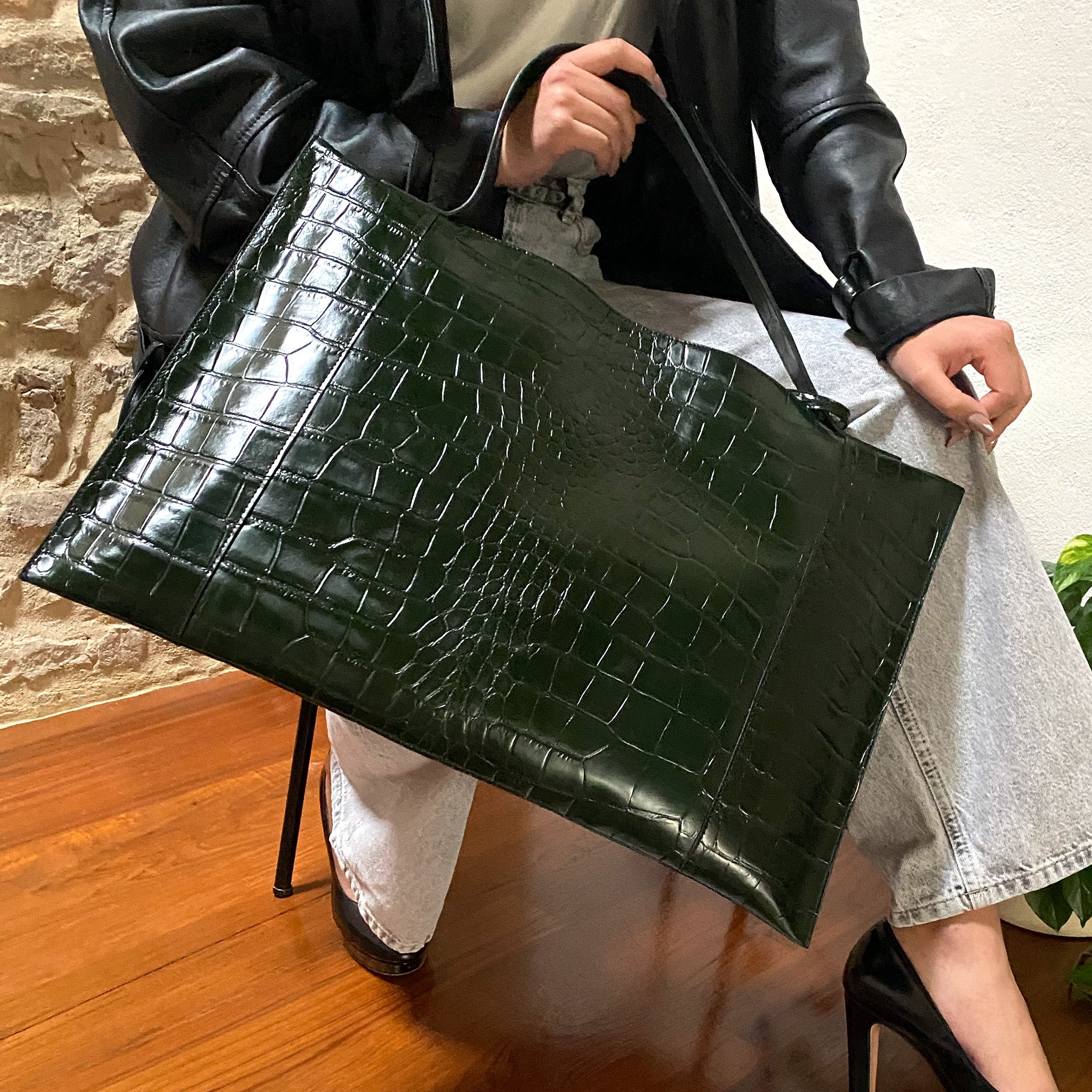 Fedra Maxi Bag Green croc