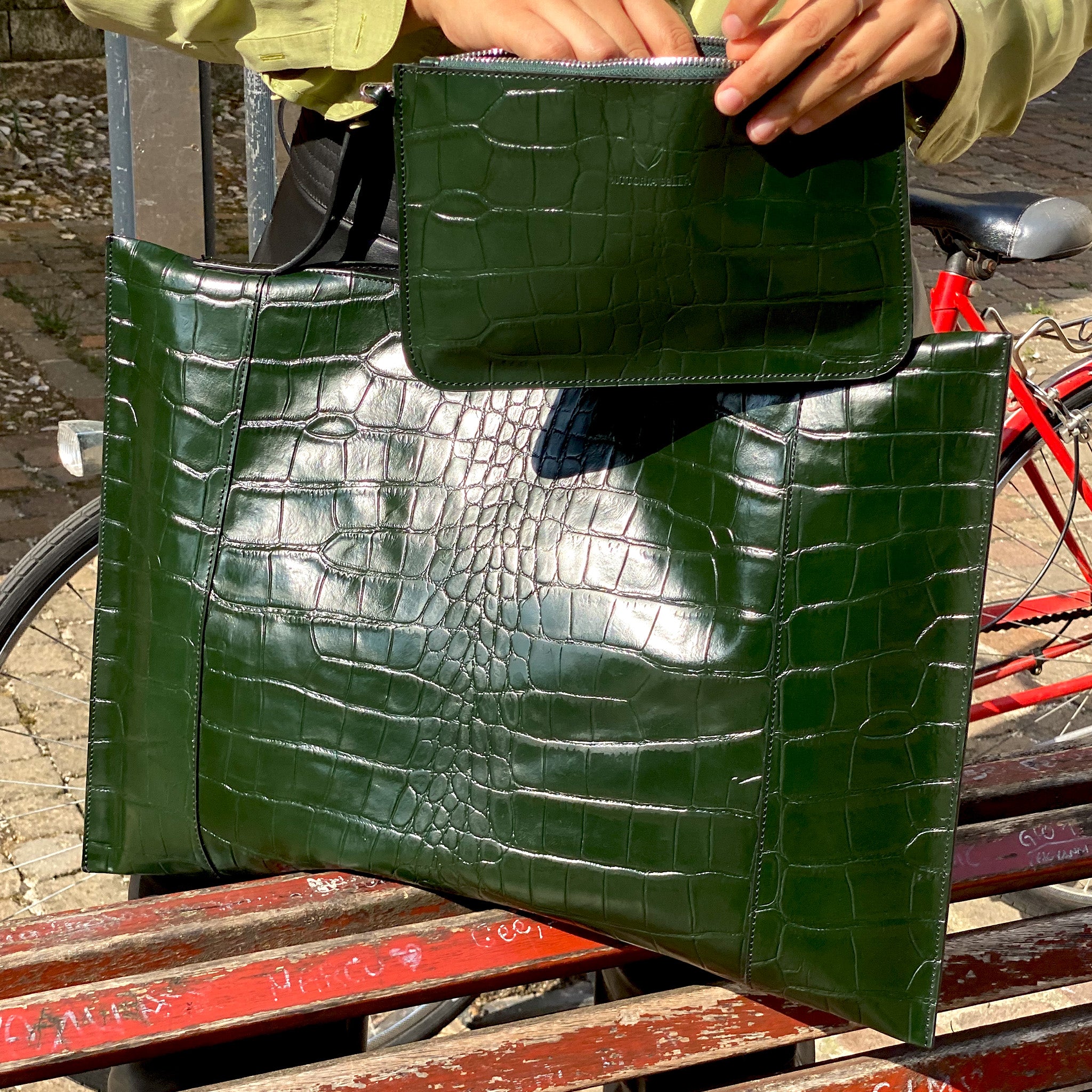 Fedra Maxi Bag Green croc