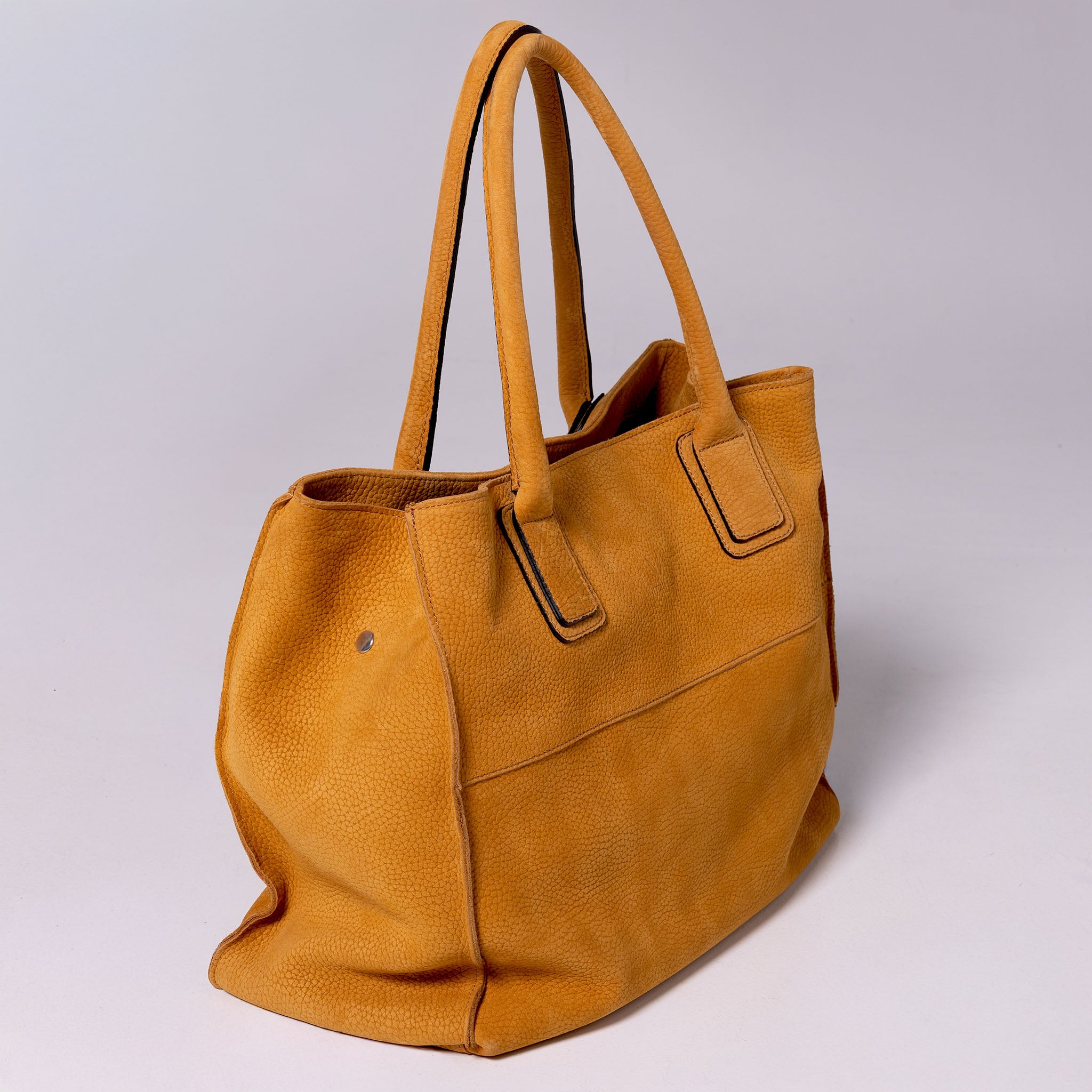 Vittoria Sella Emma Mustard tote bag in Italian nubuck cowhide leather, view: side