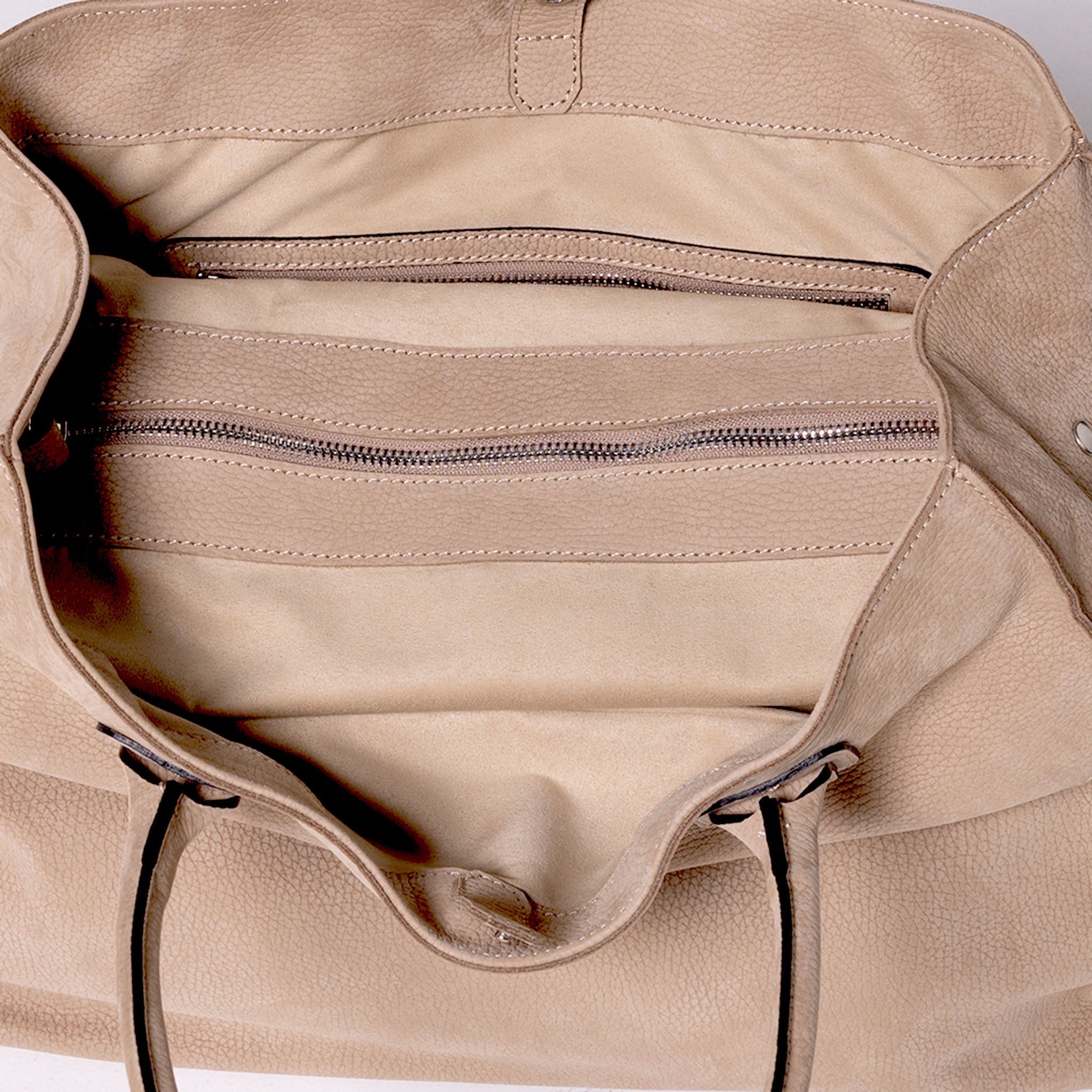 Vittoria Sella Emma Taupe tote bag in Italian nubuck cowhide leather, view: inside2