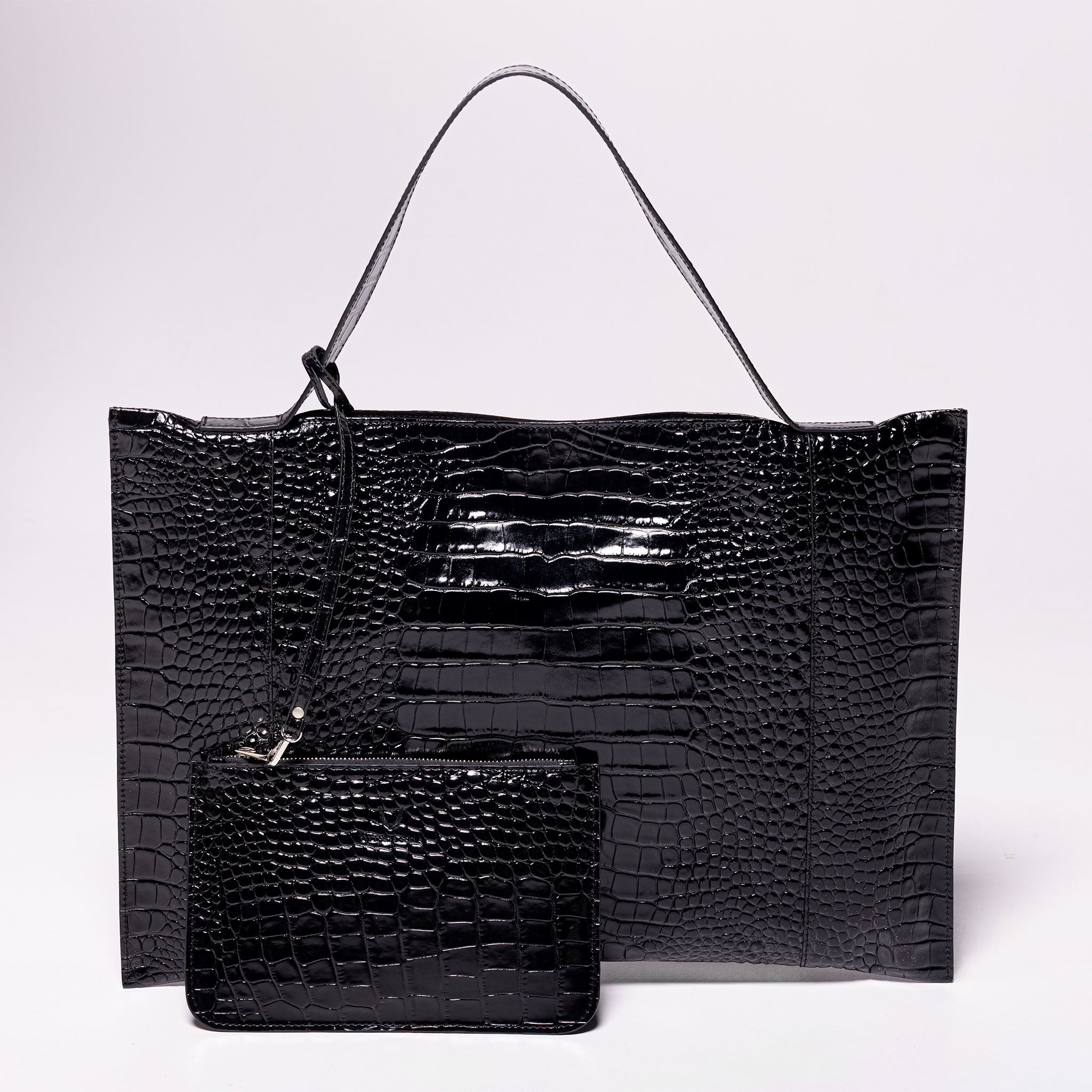 バッグ Rare Black Croco Leather Bag archive 00s Fedra Maxi Leather Bag Black croc