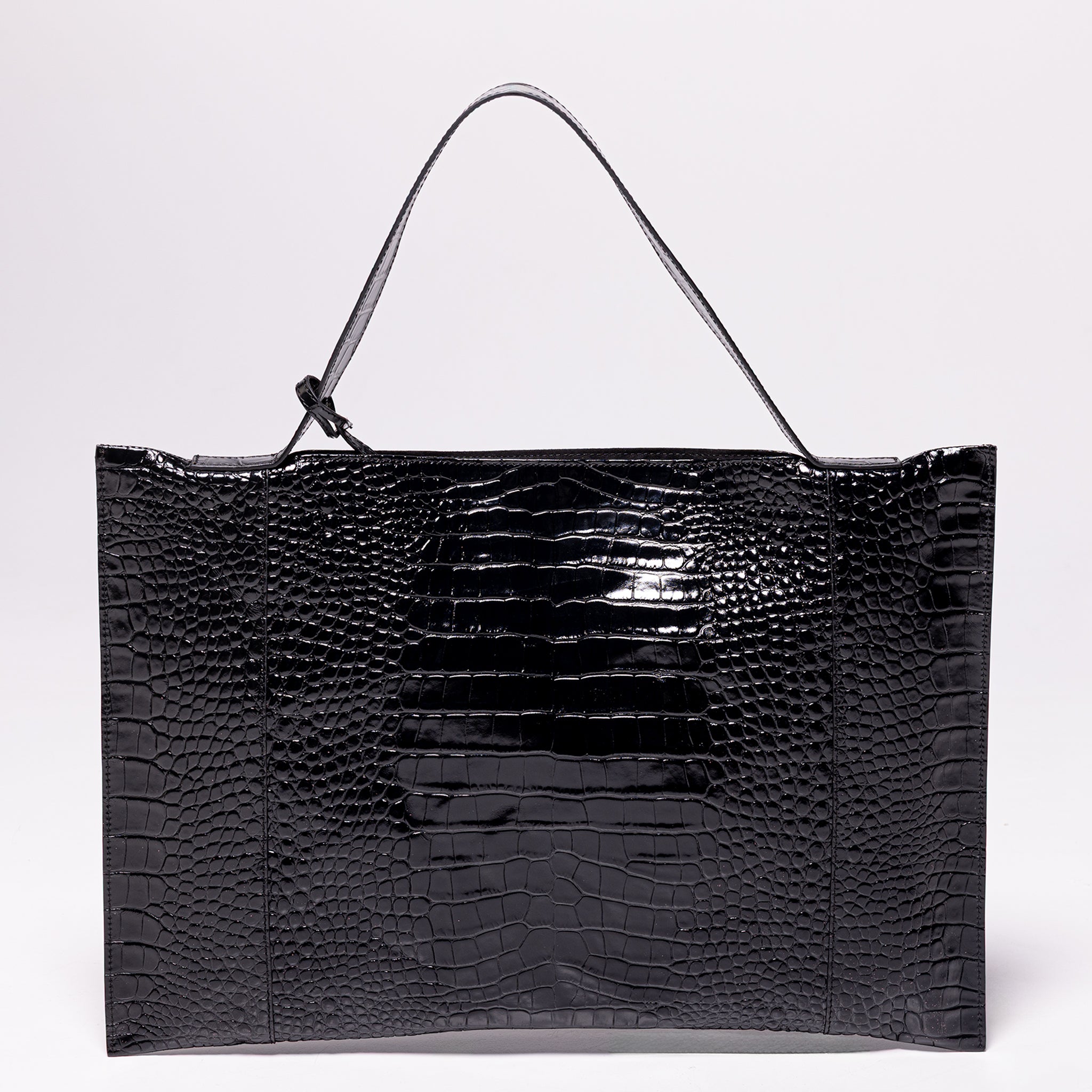 Fedra Maxi Leather Bag Black croc