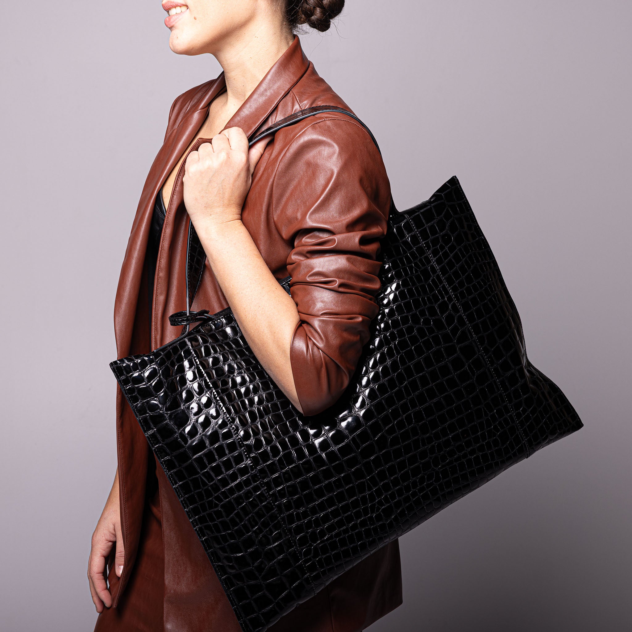 Fedra Maxi Bag Black Graphite Grid