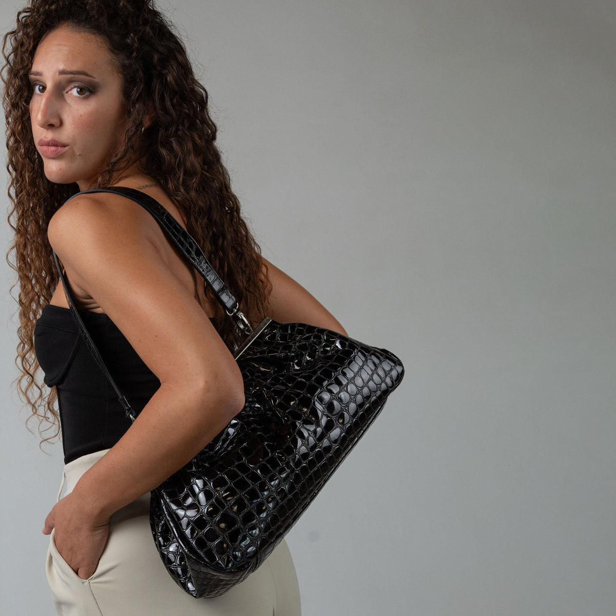 Nina Maxi Bag Black Graphite Grid