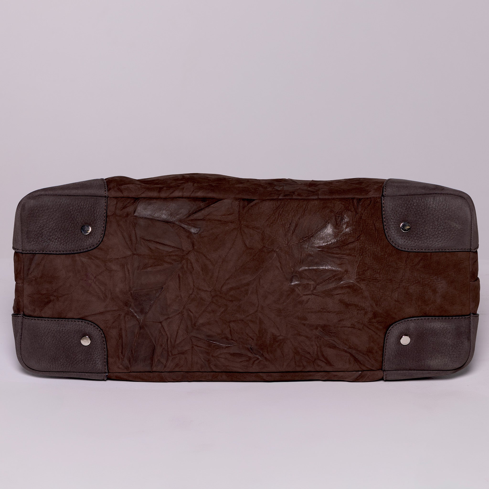 Vesta Maxi Tote Chestnut protective base studs detail brown nubuck-finish calfskin with contrasting textures