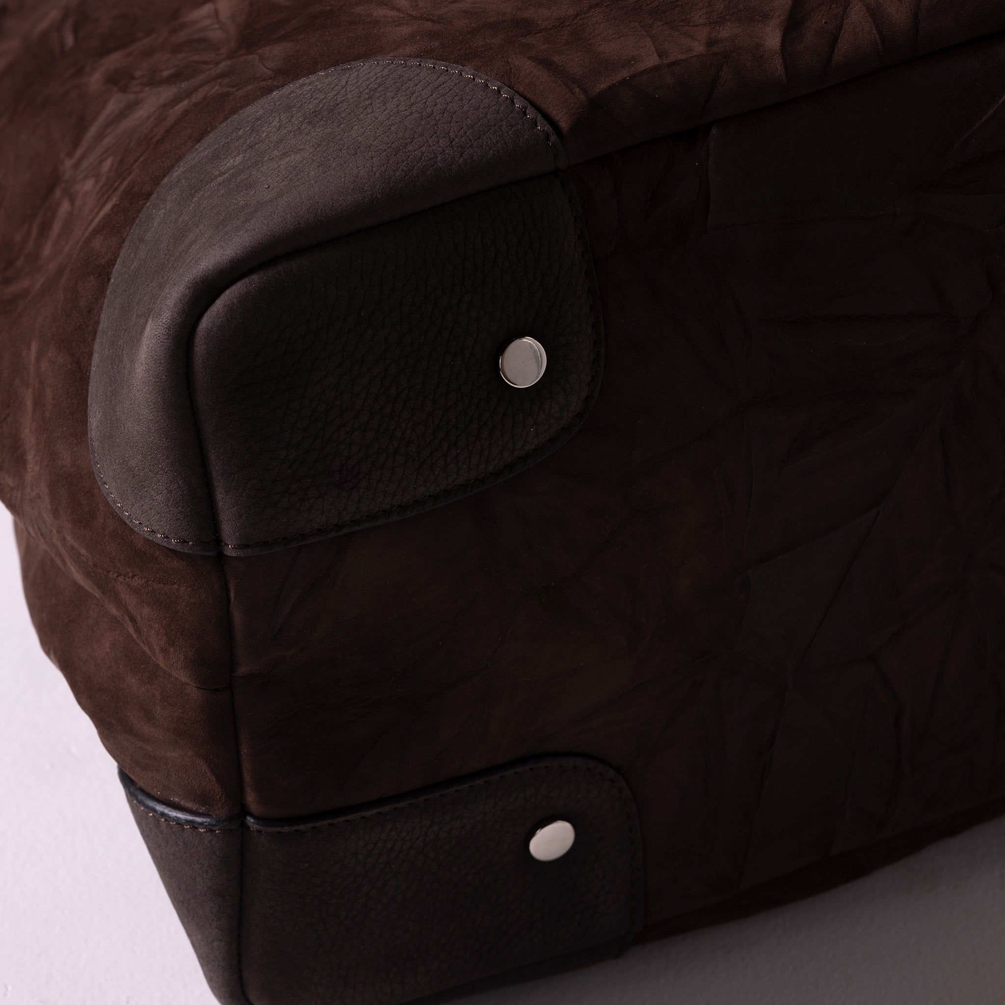 Vesta Maxi Tote Chestnut protective base studs detail brown nubuck-finish calfskin with contrasting textures