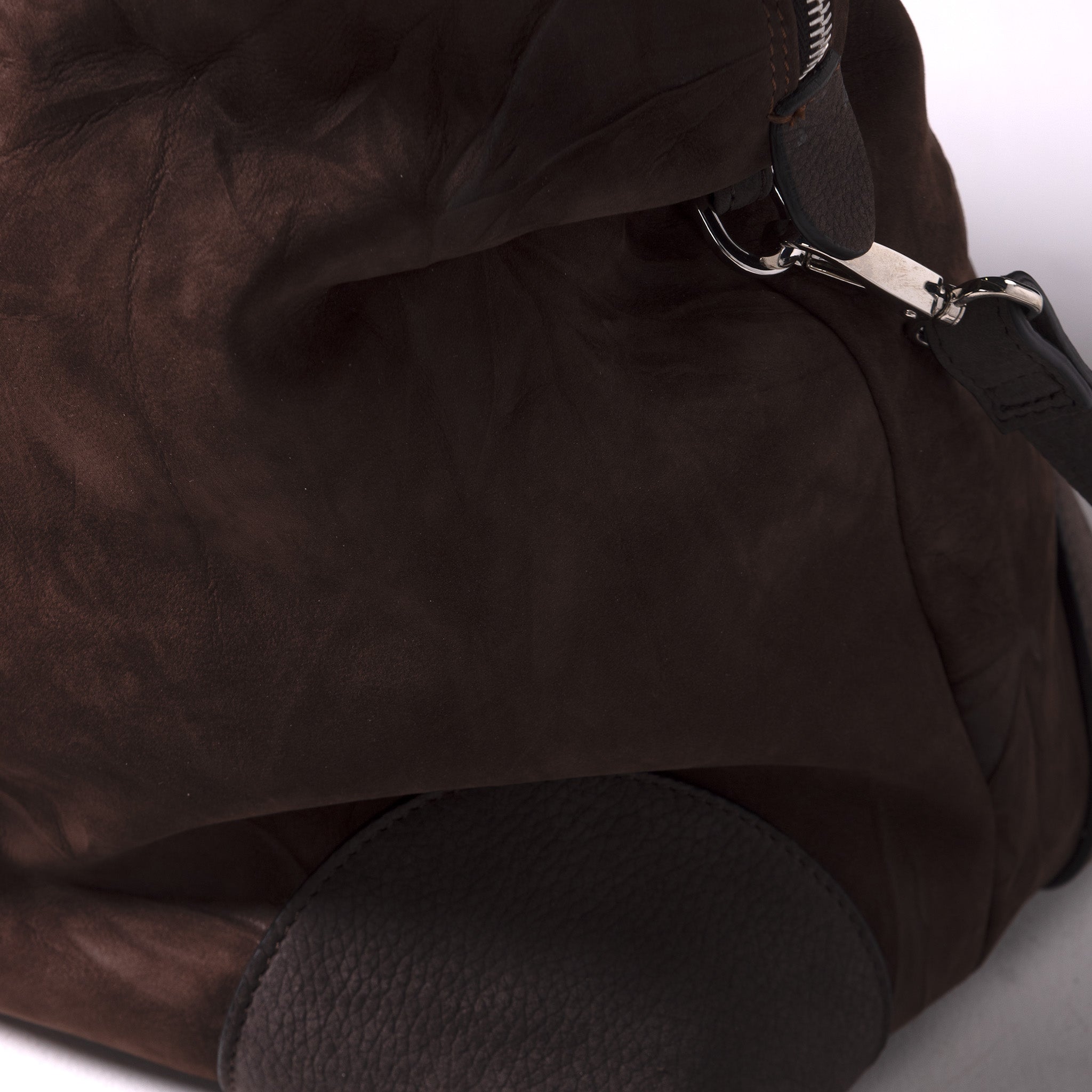 Vesta Maxi Tote Chestnut handle detail brown nubuck-finish calfskin with contrasting textures